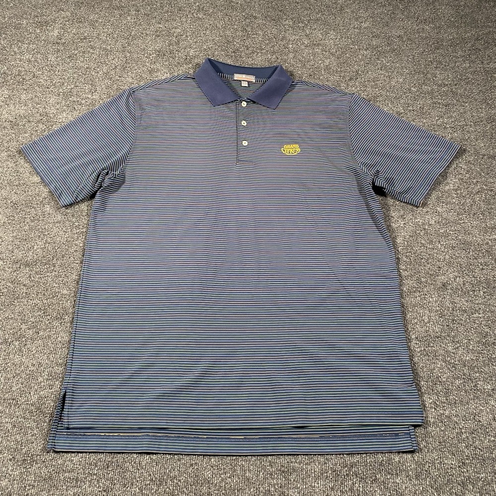 Peter Millar Summer Comfort Golf Polo Shirt Mens Large Striped Grand Cypress - Picture 2 of 8